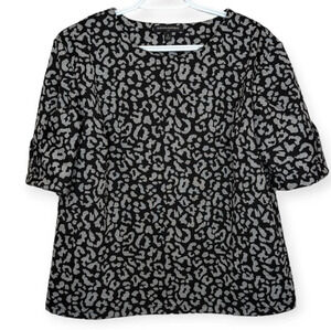 Banana Republic Black Silver Leopard Print Short Sleeve Top M